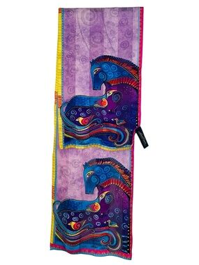Laurel Burch 100% Silk Horses & Birds Print Oblong Scarf